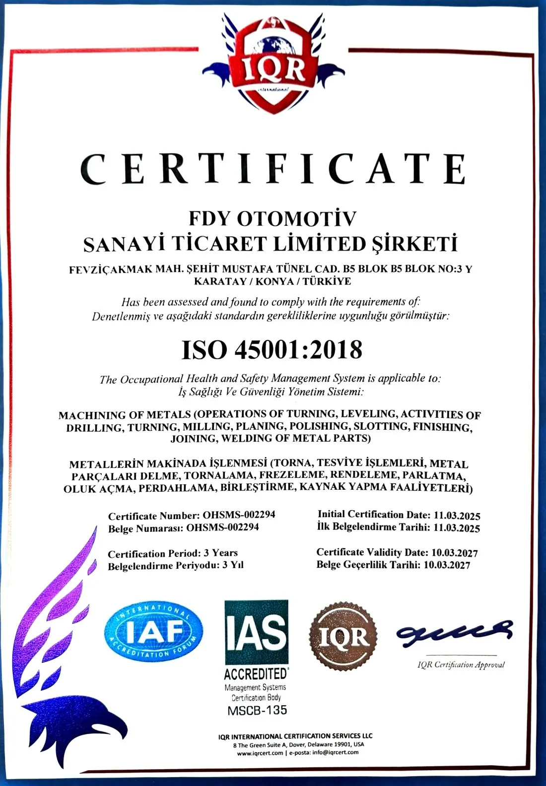 Certificado ISO de FDY Automotive — foto 3